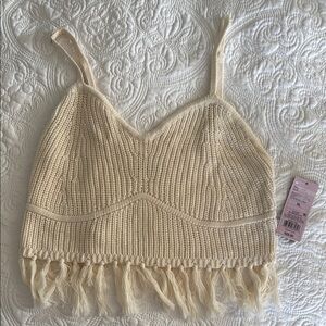 NWT Wild Fable Cream Knit Fringe Crop Top